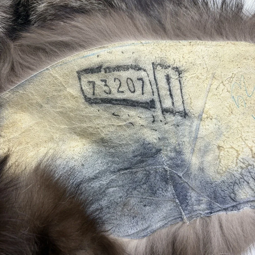 Vintage Silver Fox Fur Thick Collar Scarf Dark Silver Russian USSR